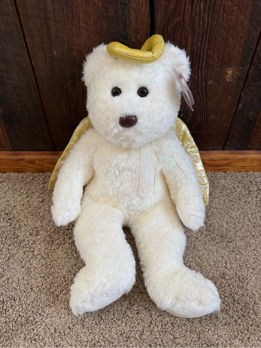 NWT TY Beanie Buddy White Angel Bear with Gold Wings